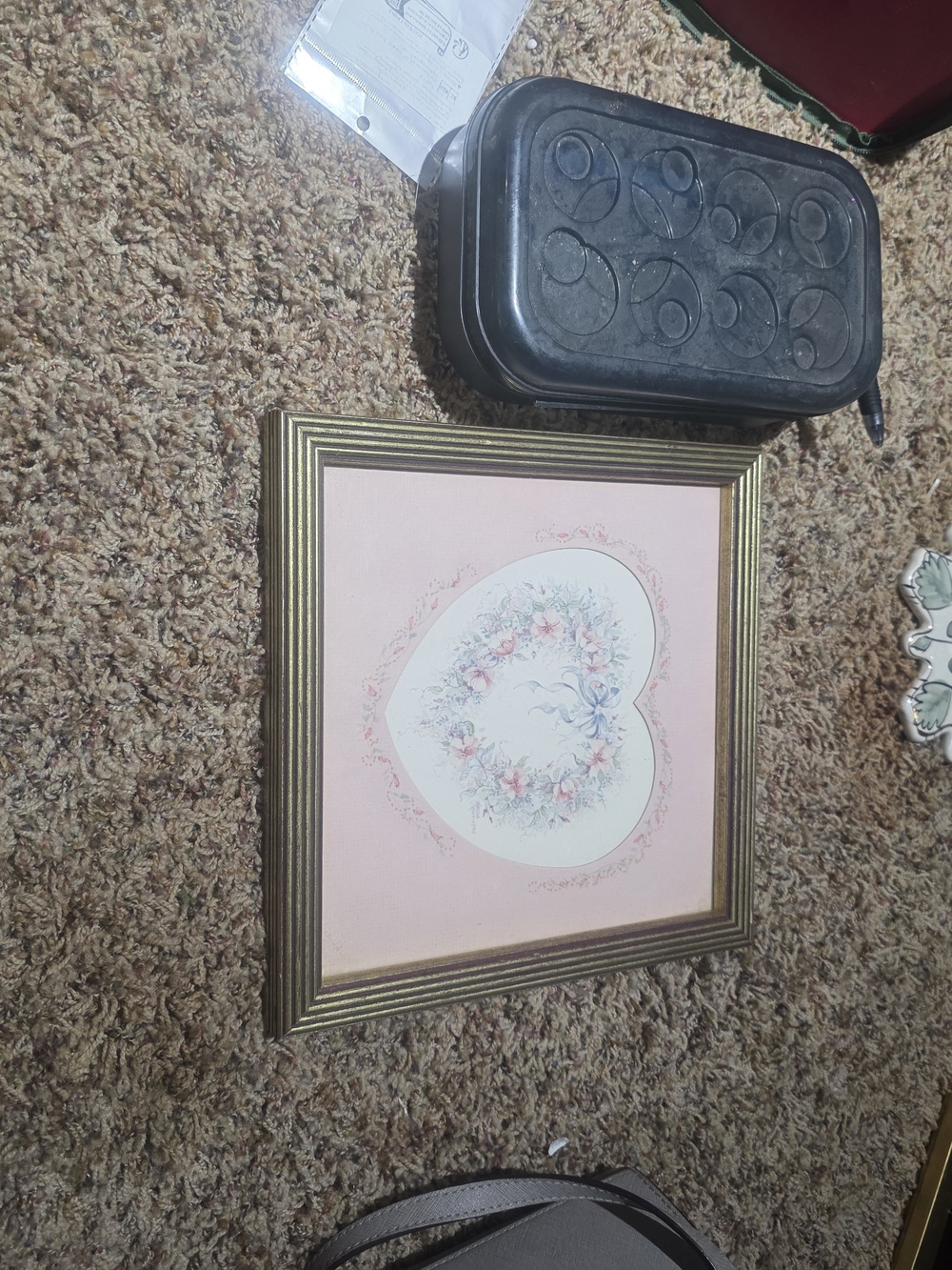 Framed Heart Floral Wall Art in Pink and Gold